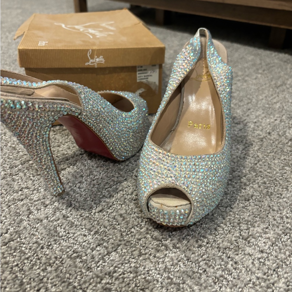 Christian Louboutin Silver Peep Toe Heels
